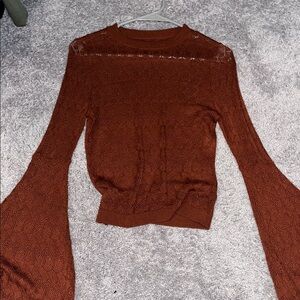 Shyanne Brown Bell Sleeve Blouse with Fitted Ribbed Style